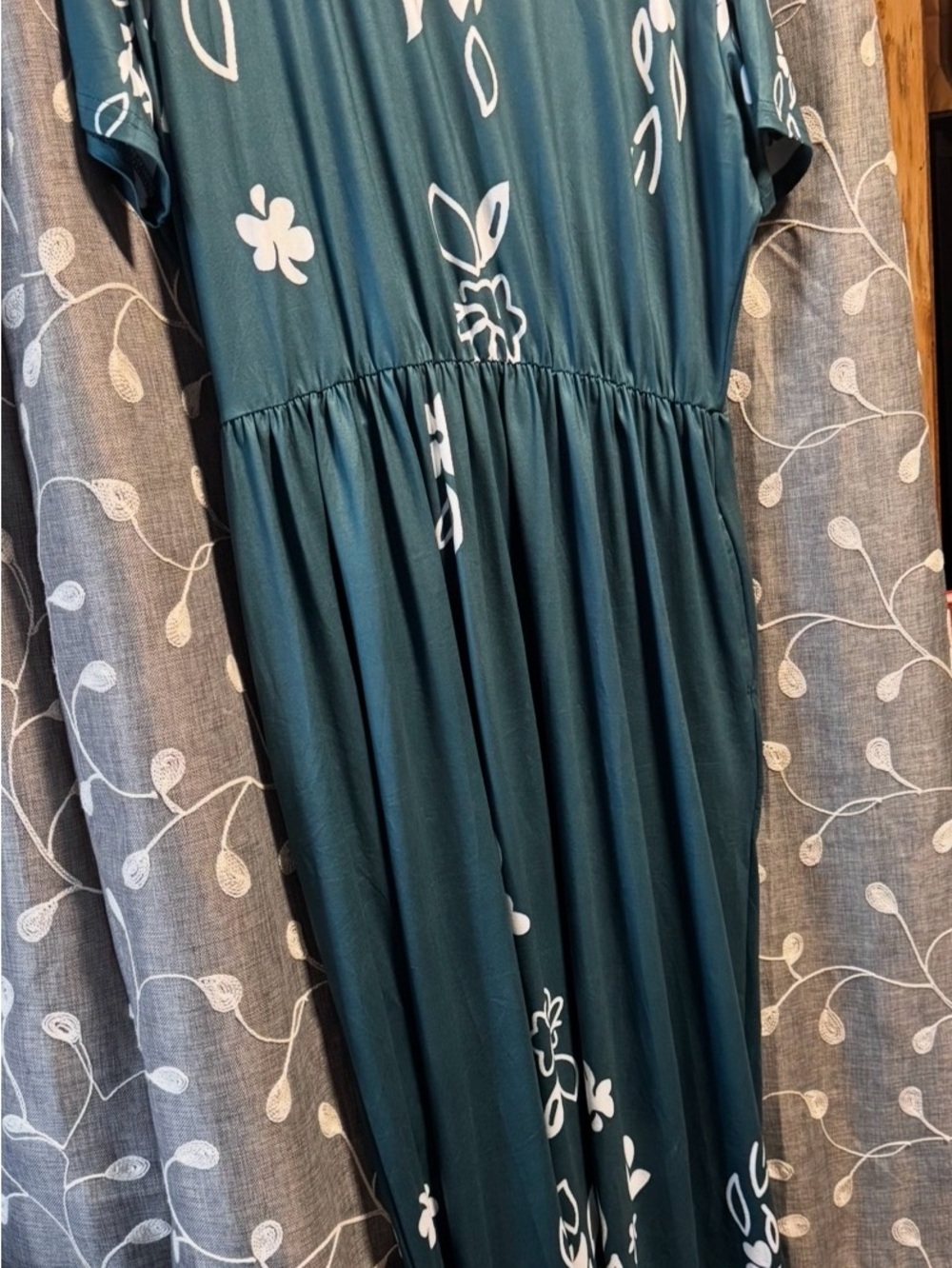 Teal Floral Short-Sleeve Maxi Dress